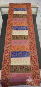 Peacock Print Silk Brocade Table Runner - Indian Decor (16x60 Inch)