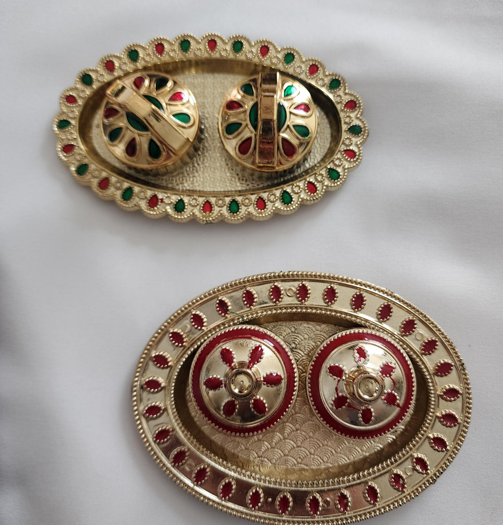Haldi Kumkum Handmade Decorative Plates: Vermilion Holder Pooja Thali, Mehndi Decoration.