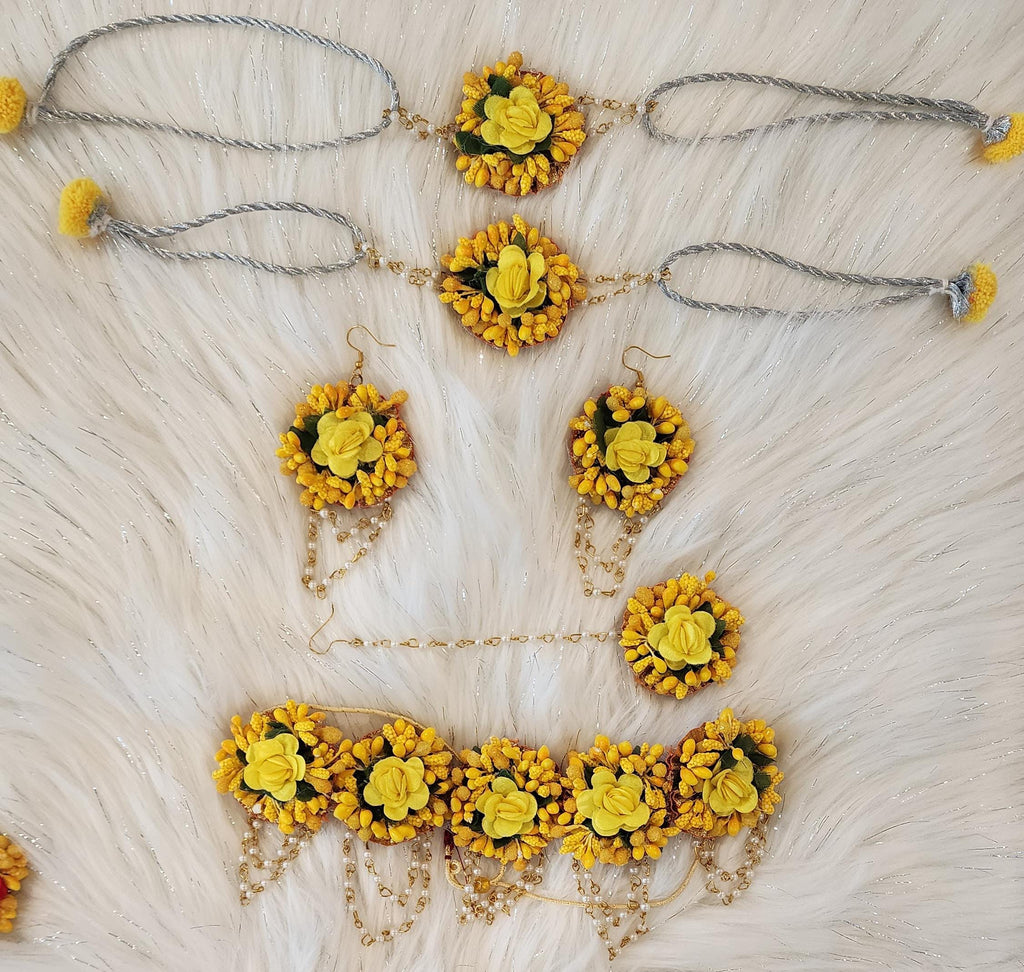 Handmade Floral Jewelry Set: Haldi Mehandi Indian Wedding