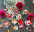 Handcrafted Enamel Haldi Kumkum Dibbi: German Silver Pichwai, Wedding Favor.
