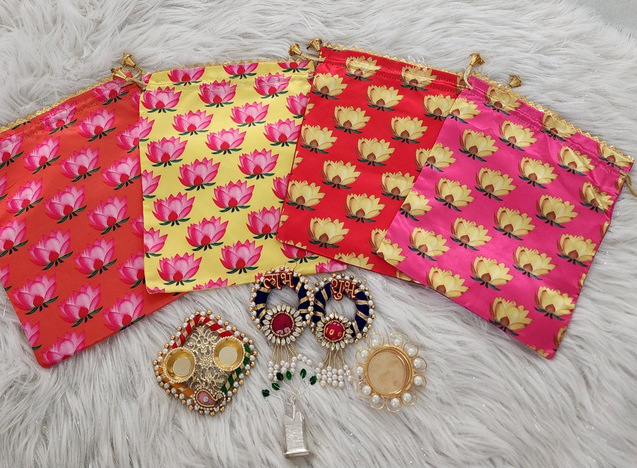 Diwali Potli Bag Set: Pooja Favors, Housewarming Gifts (5 Pcs)