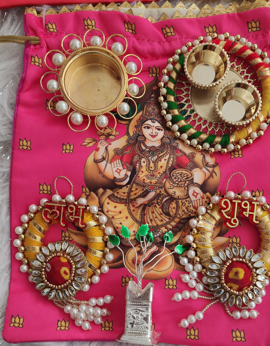 Diwali Potli Bag Set: Pooja Favors, Housewarming Gifts (5 Pcs)