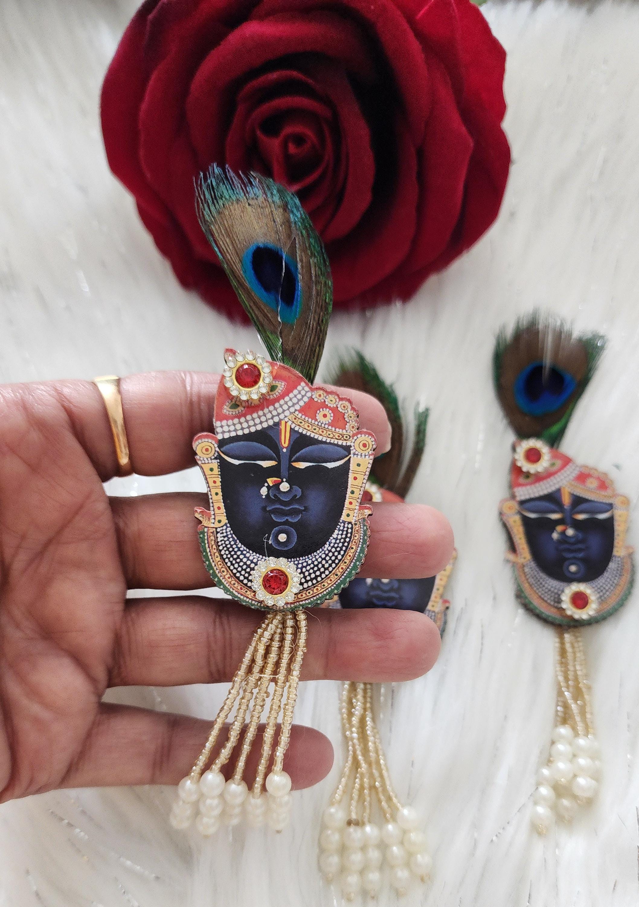 Peacock Feather Wedding Brooches: Lotus Kundan Indian Favor Pins