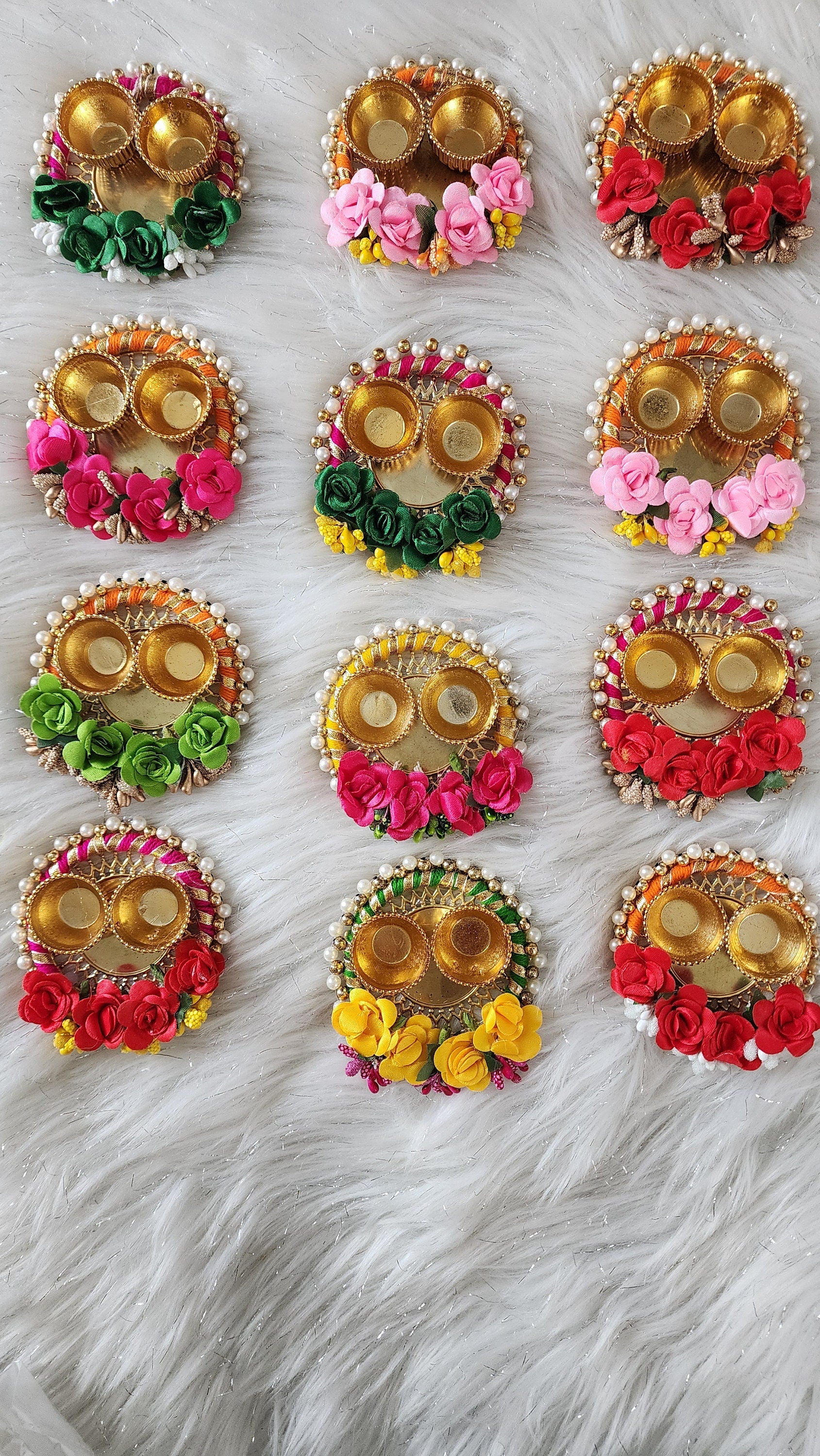 Floral Haldi Kumkum Plate: Mehndi Decor Pooja Thali