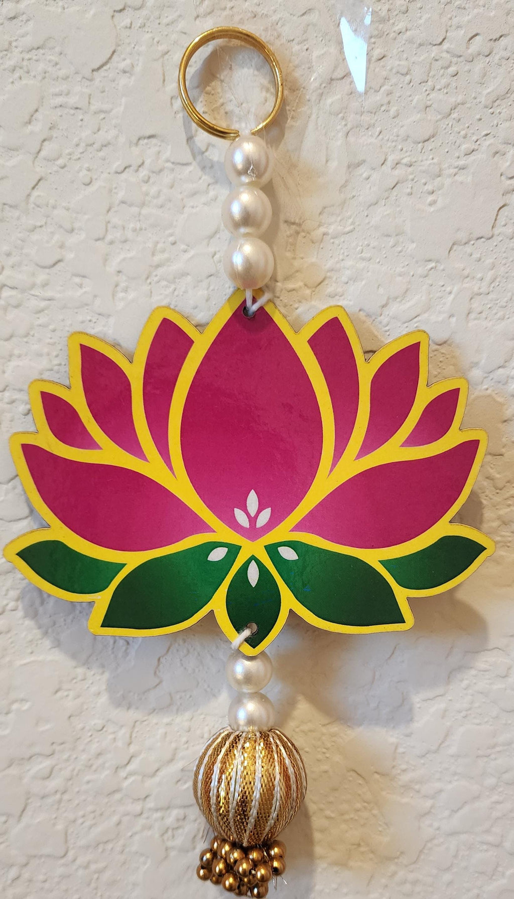 Lotus Hanging Pair: Pink Handmade Mandir Diwali Decoration - 5 inch.