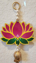 Lotus Hanging Pair: Pink Handmade Mandir Diwali Decoration - 5 inch.