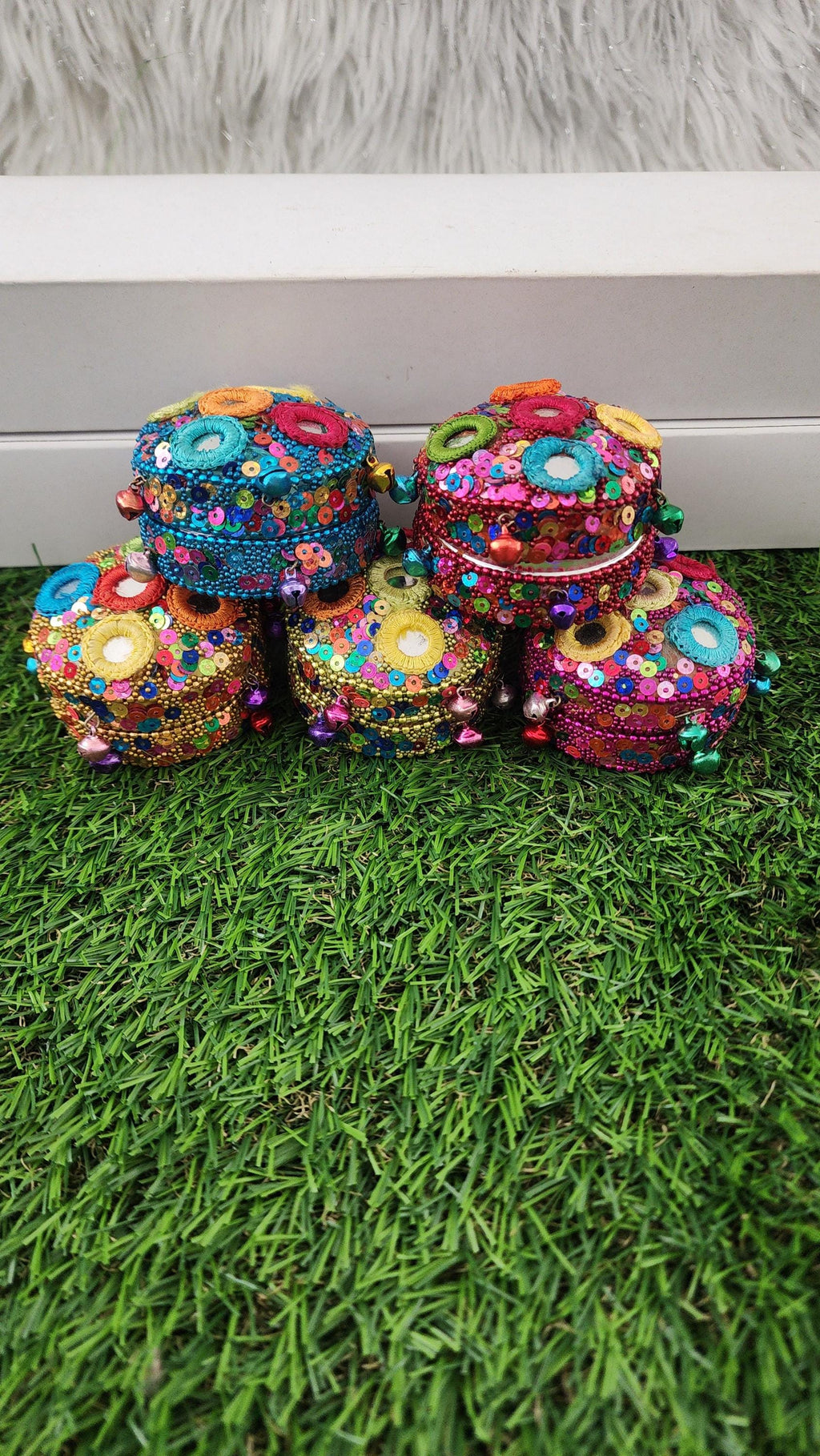 Haldi Kumkum Holder Set: Handcrafted Beaded Wedding Favor Boxes