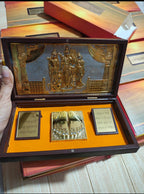 Gold Plated Ram Darbar Paduka Photo Frame, Wooden Gift (8x4x2 inches)