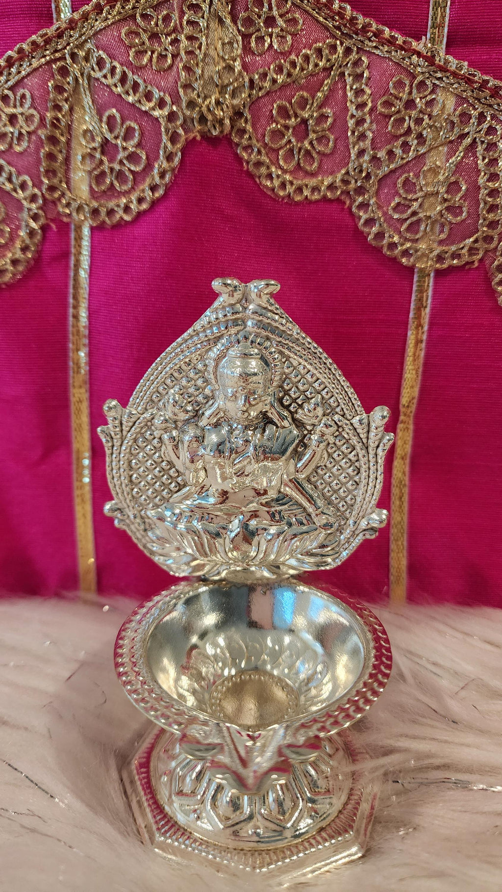 Handmade German Silver Ganesha Lakshmi Diya Set - 4" Diwali Deepam Lamp.