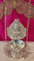 Handmade German Silver Ganesha Lakshmi Diya Set - 4" Diwali Deepam Lamp.