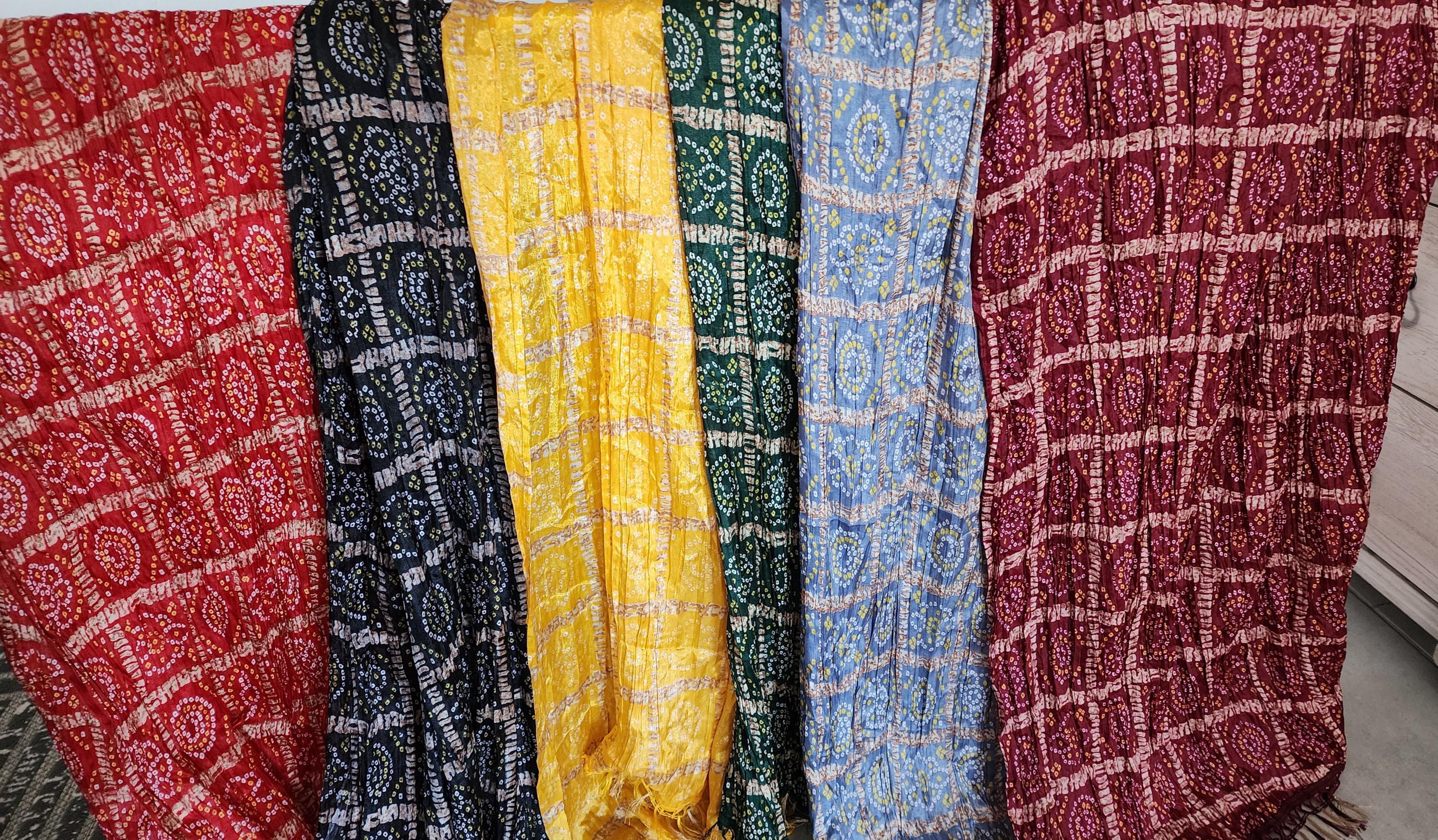 Bandhani Art Silk Dupatta: Rajasthani Multi-Colored Scarf with Tassels