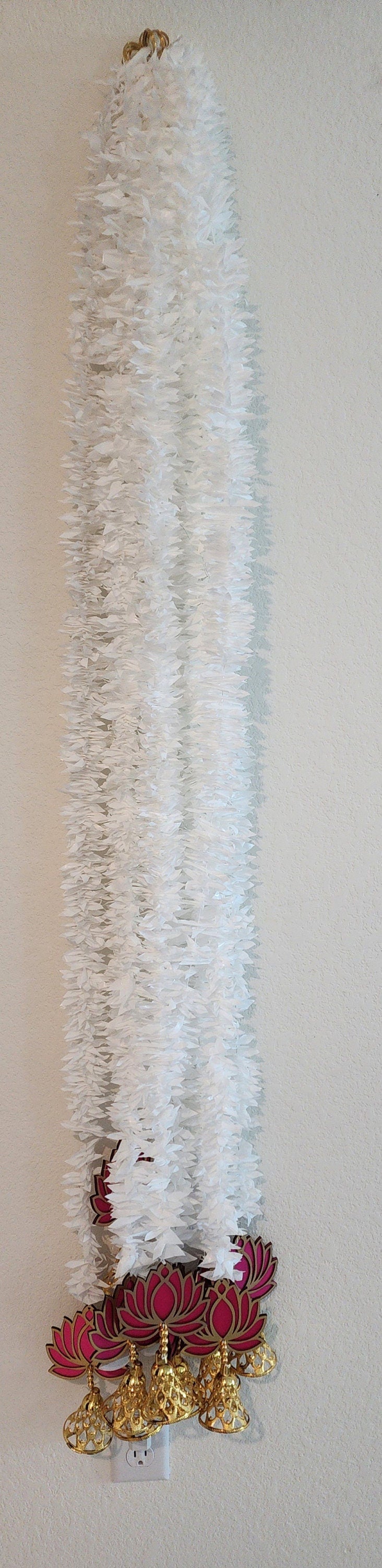 Pink Lotus Garland with Bells: Indian Wedding Temple Decor