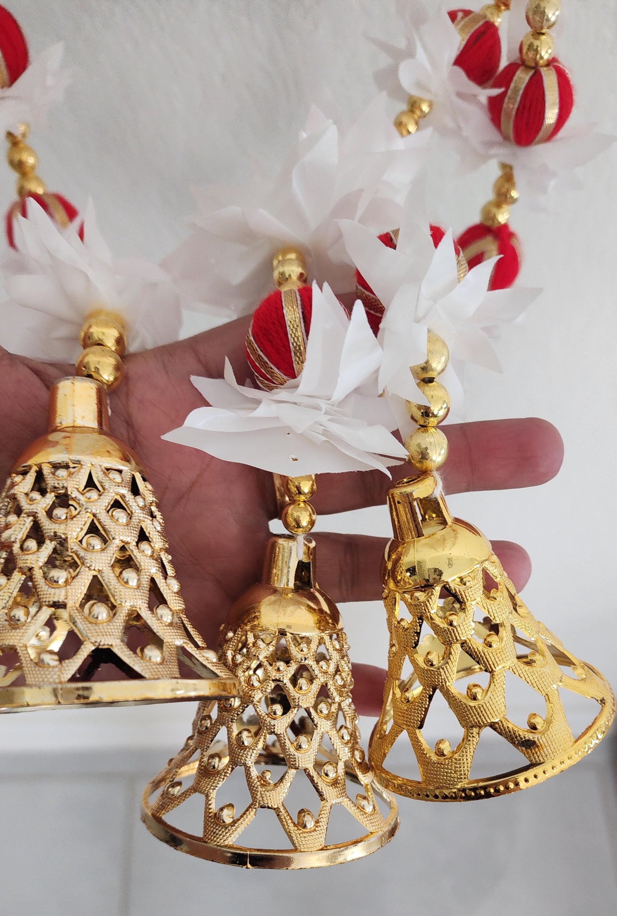 Ganpati Garland: Golden Pearls, Red Buds, Indian Wedding Decor (45/50 inch)