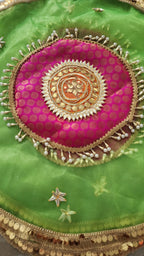 Handmade Organza Thali Cover: Indian Wedding Decor, Gota Embellished (21 inches)