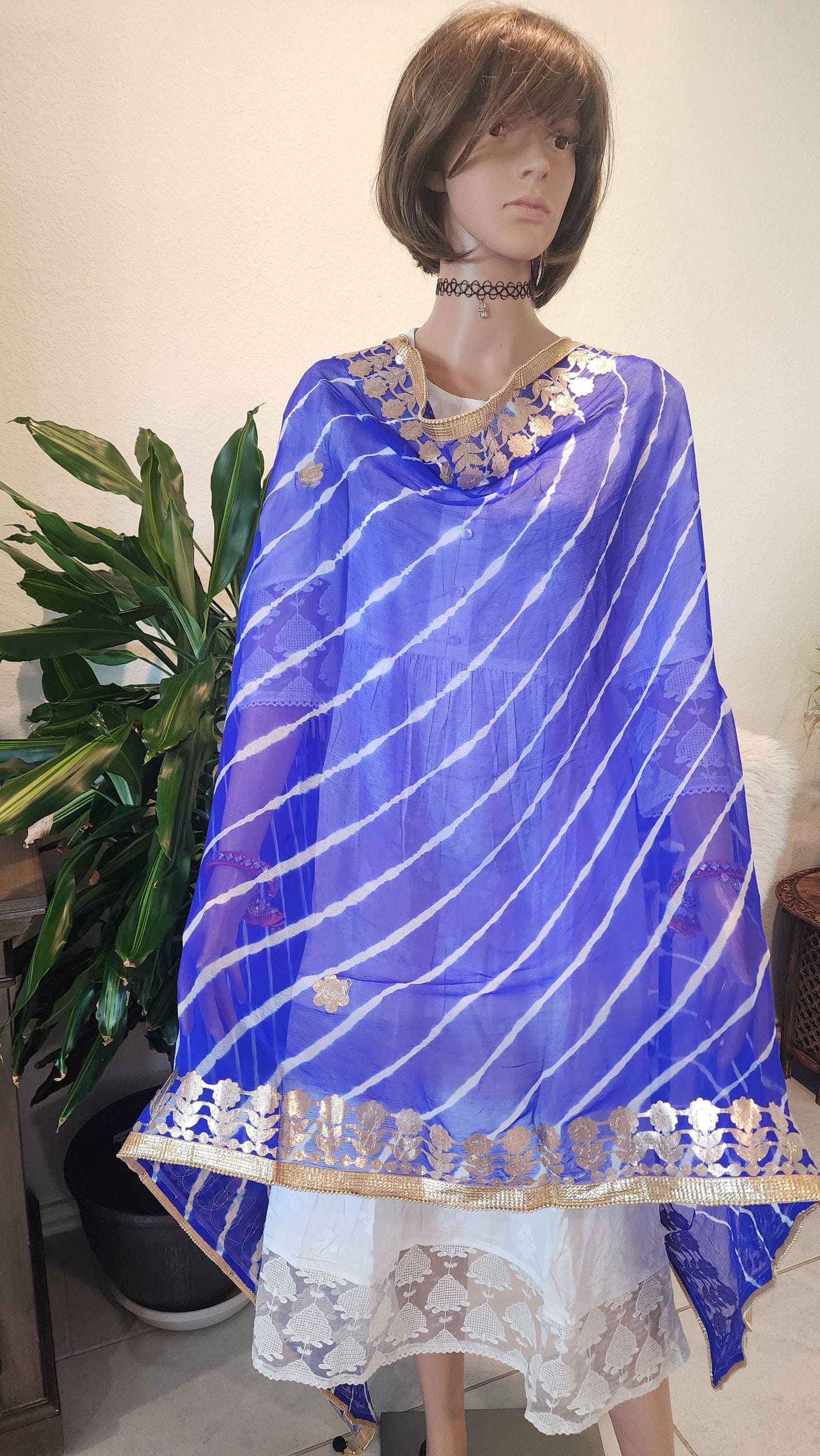 Rajasthani Lahariya Chiffon Dupatta: Lace & Latkan Wedding Scarf