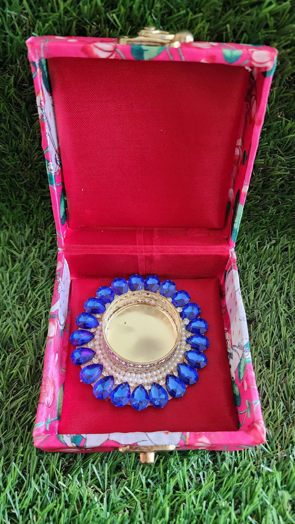 Pichwai Print Tea Light Holder Gift Box: Diwali Wedding Favor
