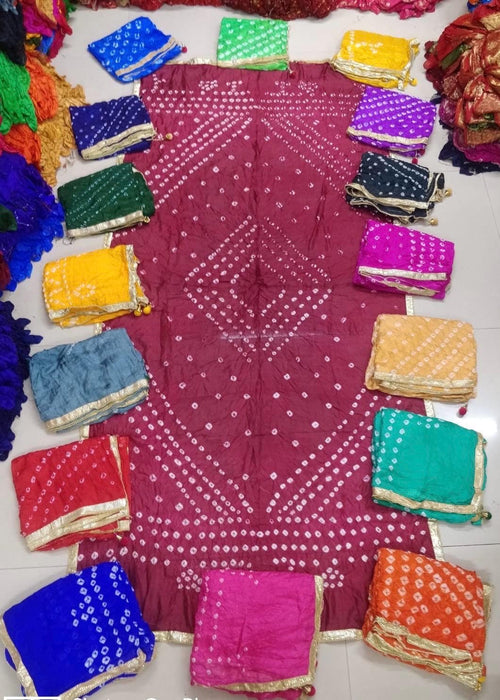 Bandhej Art Silk Dupatta: Rajasthani Golden Lace Scarf - Haldi, Mehendi, Pooja