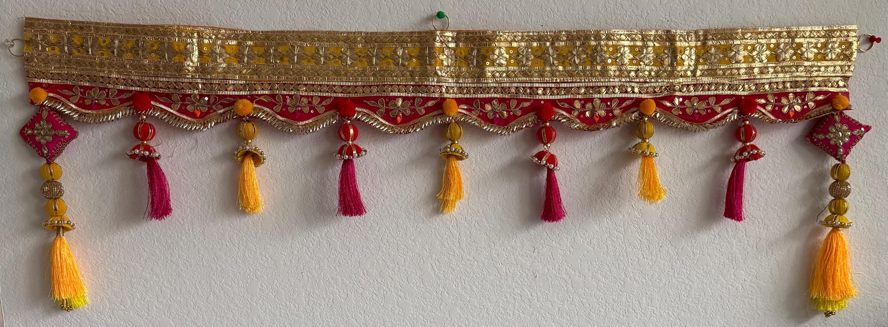 Handmade Indian Toran: Gotta work Pearl Door Hanging, Traditional Decor (40x10) inch)