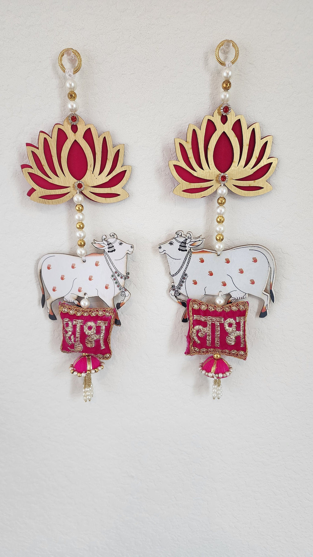Lotus & Pichwai Cow Shubh-Labh Hanging: Indian Wedding Diwali Decor