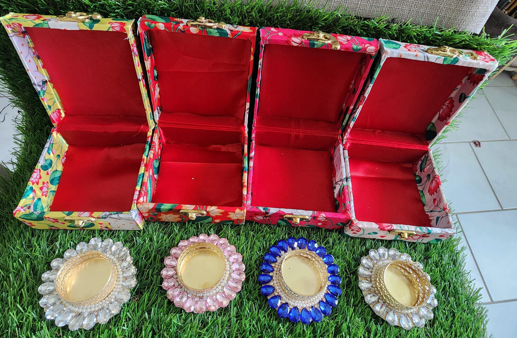 Pichwai Print Tea Light Holder Gift Box: Diwali Wedding Favor