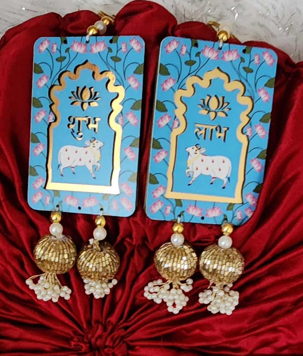Cow Shubh Labh Hanging: Diwali Decoration, Indian Wedding Decor (8 inch)