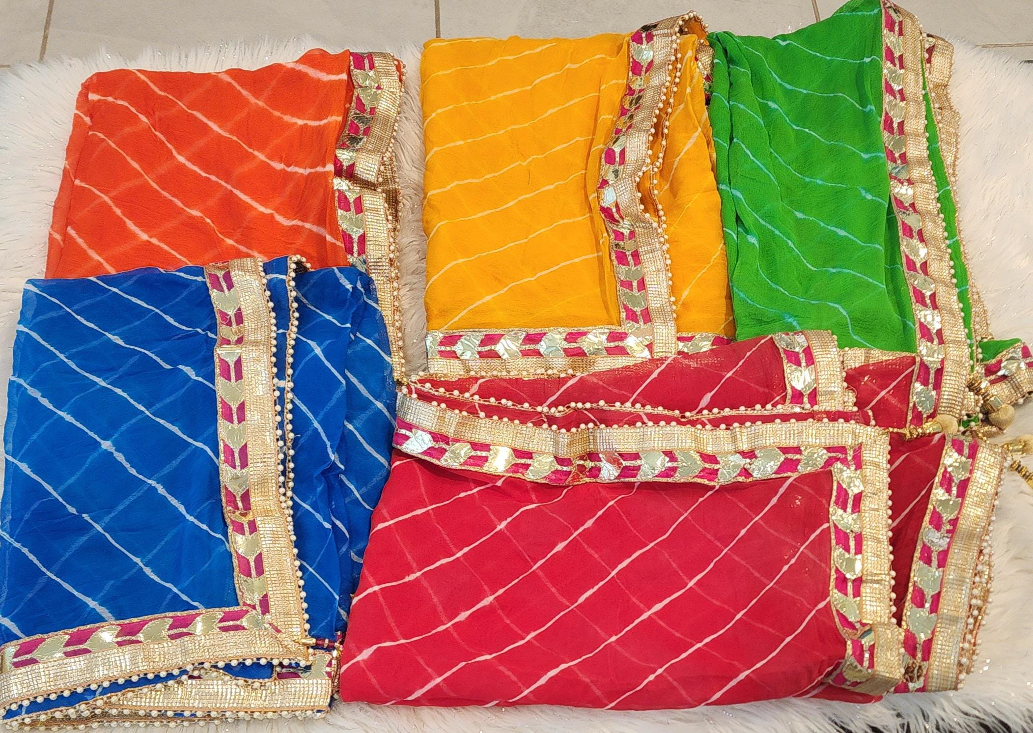 Bandhej Art Silk Dupatta: Rajasthani Gota Work, Latkan Wedding Favor.