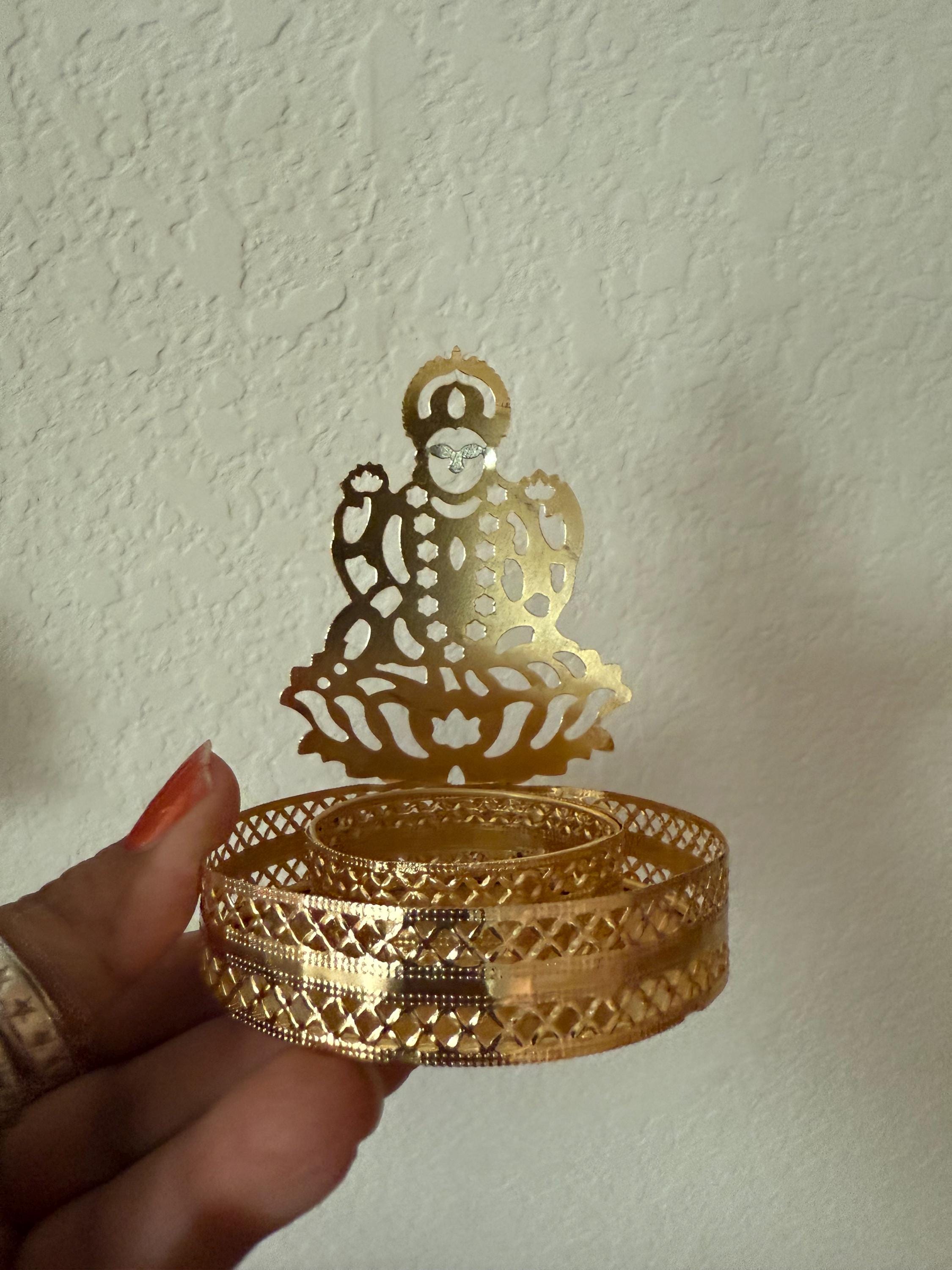 Gold Metal Shadow Diya Set: Ganesh & Lakshmi Indian Candle Holders