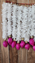 Lotus Handmade Bud Garland: Pink & White Indian Wedding Decor (40/45 inch.)