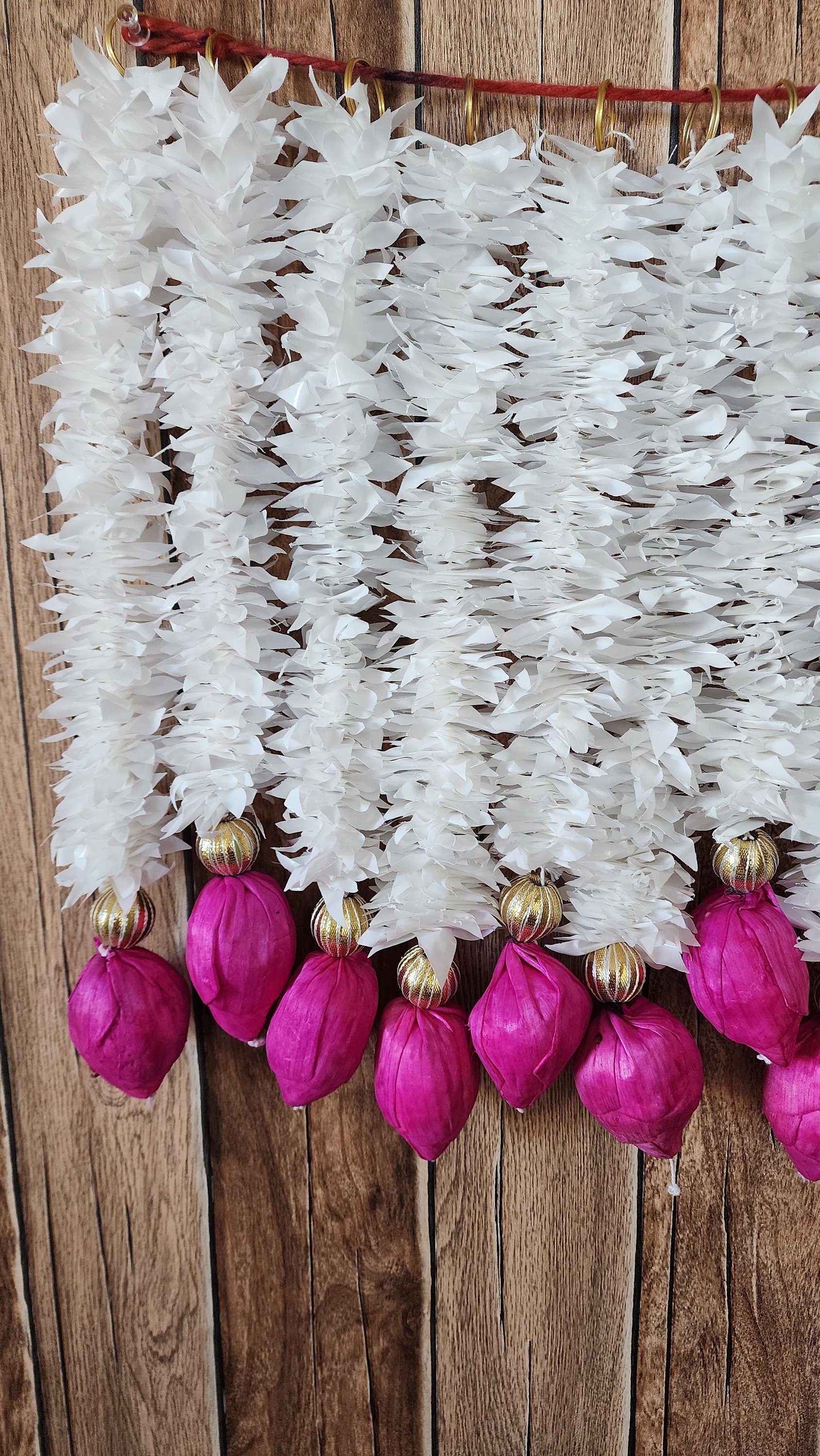 Lotus Bud Garland: Pink & White Indian Wedding Decor (35/40 inch