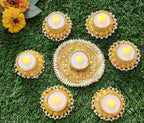 Handmade Gotta Work Rangoli Set: Diwali Tealight Candle Holders
