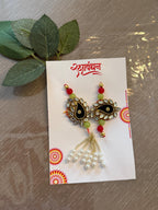 Handmade Kundan Couple Rakhi Set: Pearl Chain, Roli & Chawal