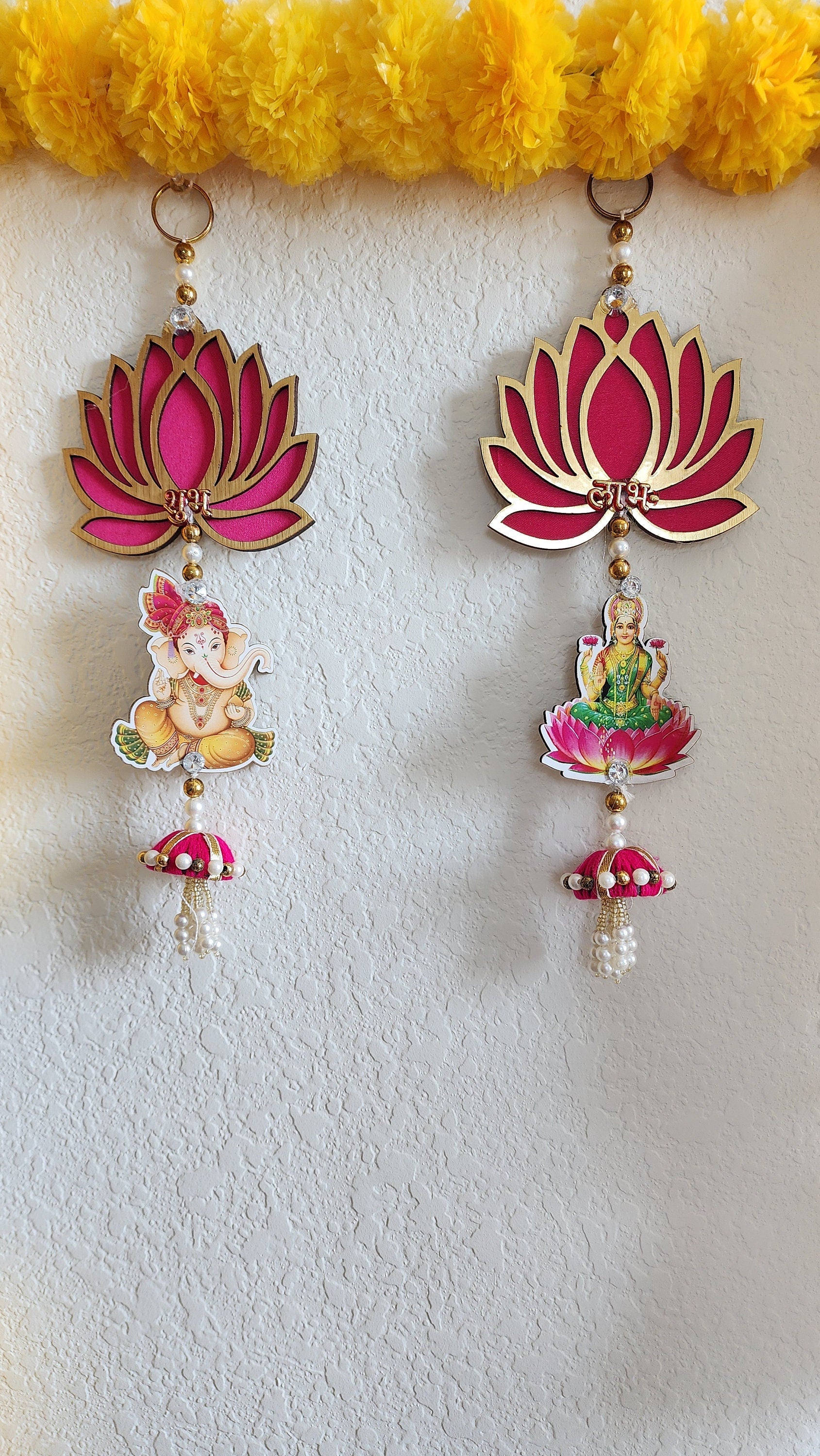 Lotus Ganesh Lakshmi Hanging: Diwali Mandir Decor.