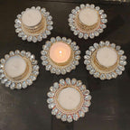 Silver Stone Tea Light Holder: Diwali Pooja Decor, Wedding Favor
