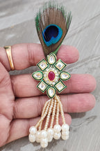 Peacock Feather Wedding Brooches: Lotus Kundan Indian Favor Pins