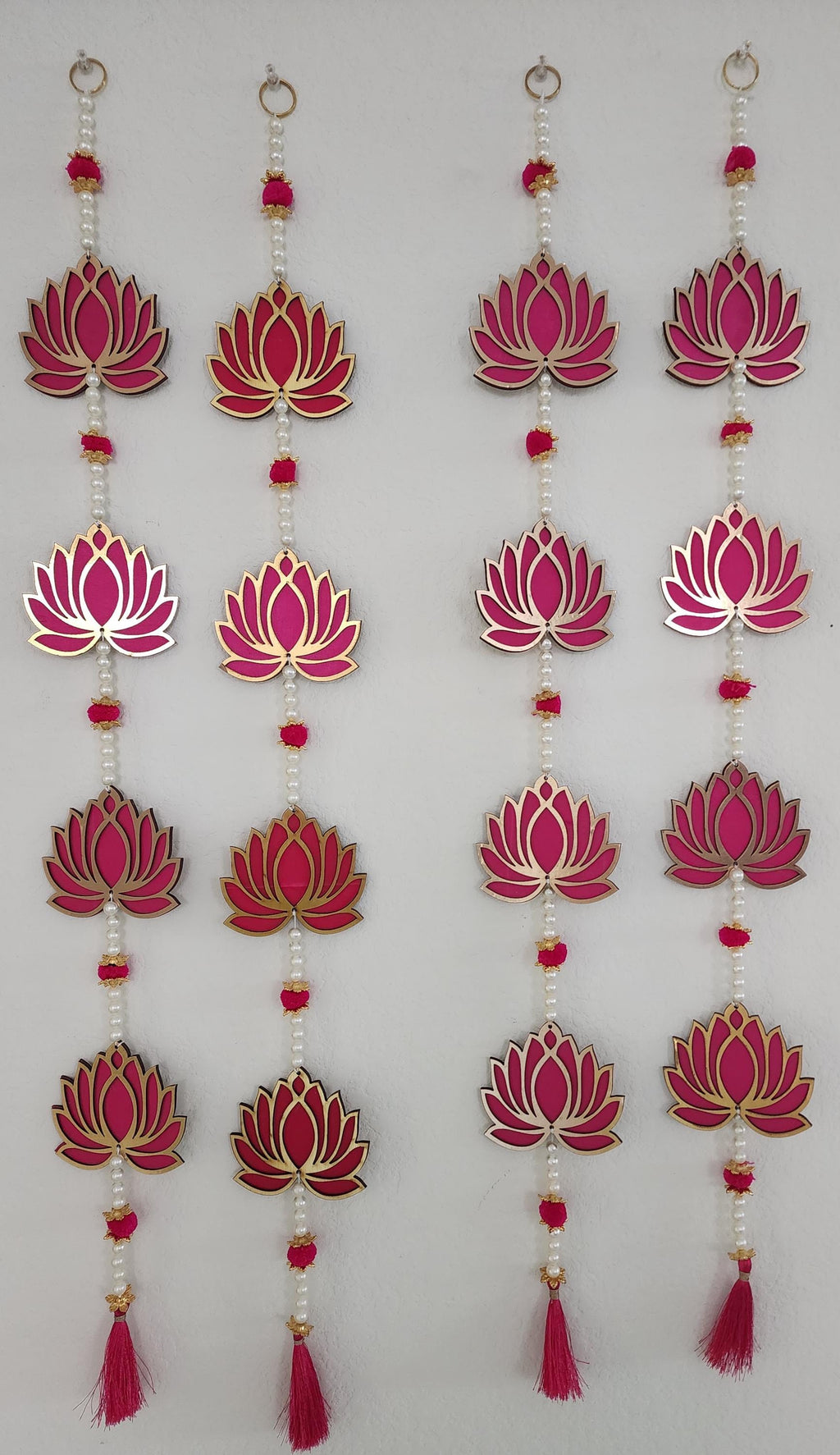 Handmade Pink Lotus Garland with Pearls: Indian Wedding Hanging Decor (36 inch)
