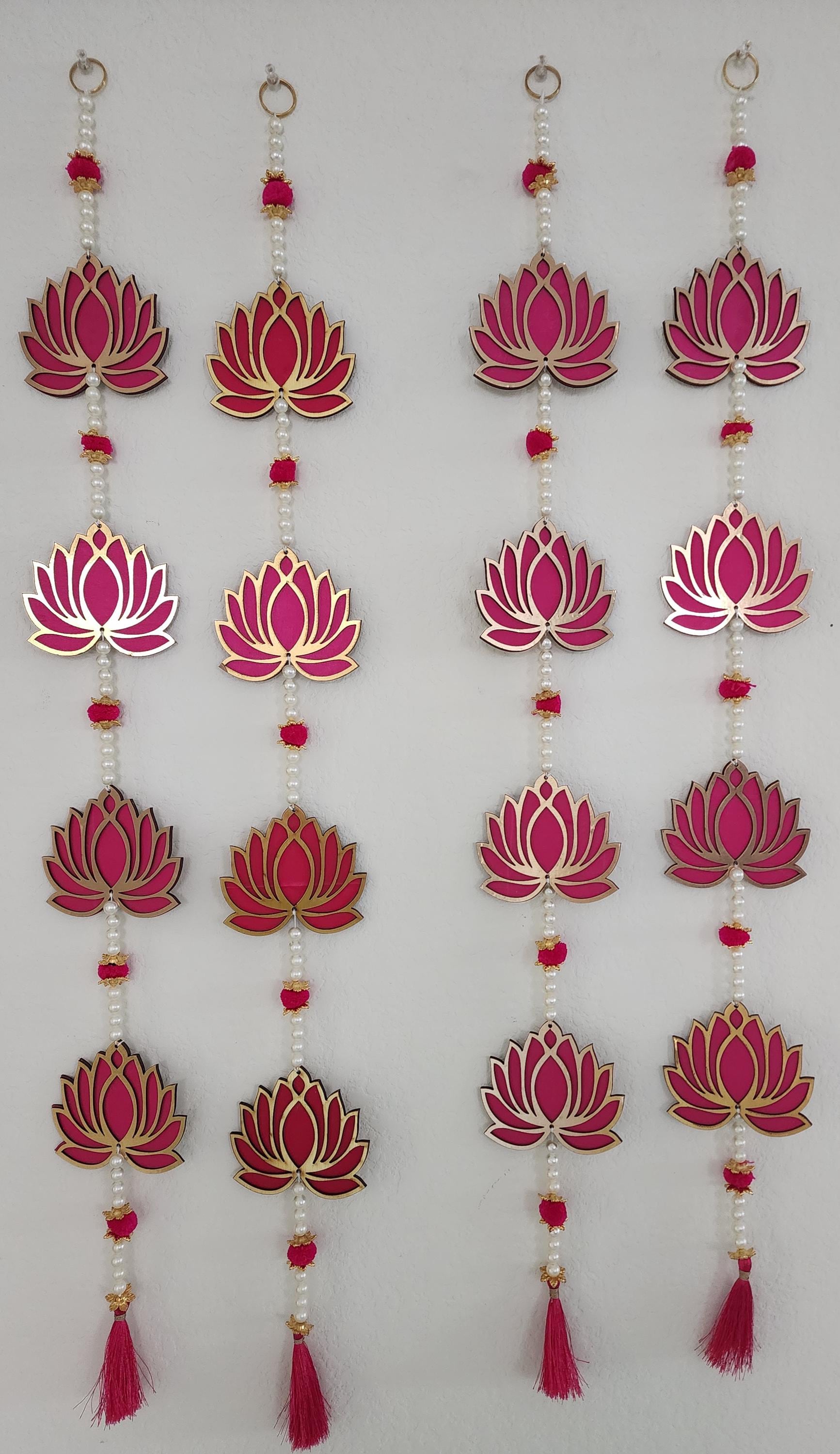 Handmade Pink Lotus Garland with Pearls: Indian Wedding Hanging Decor (36 inch)