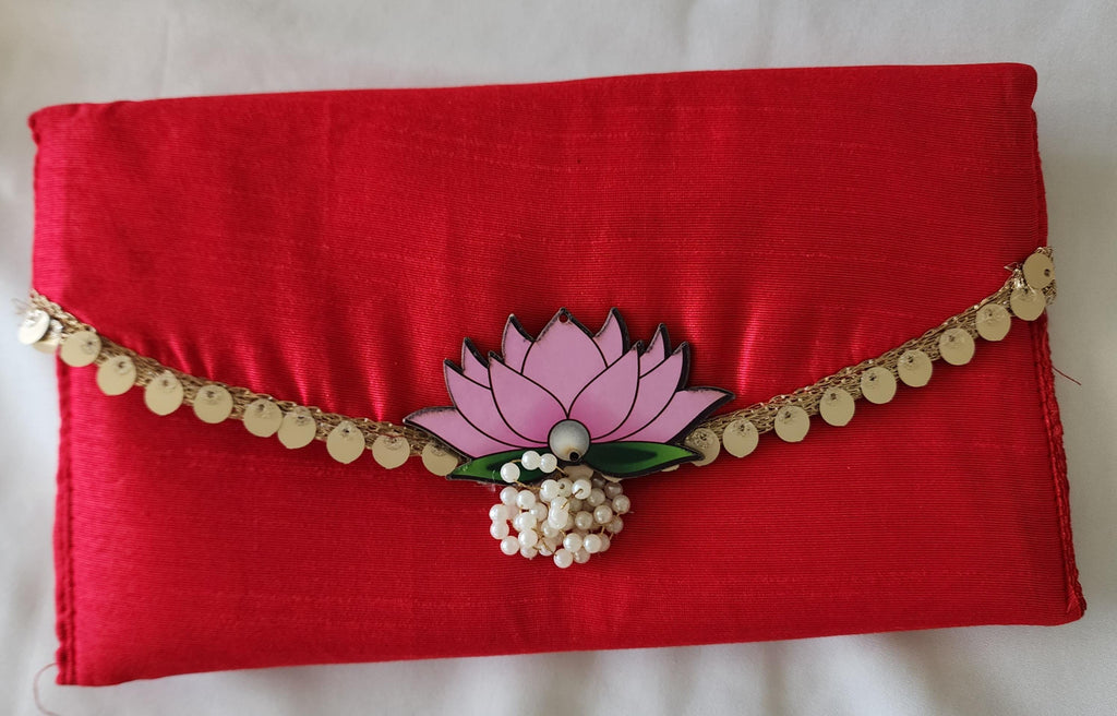 Lotus with moti Latkan Potli Purse: Handmade Indian Wedding Favor Bag and purse.